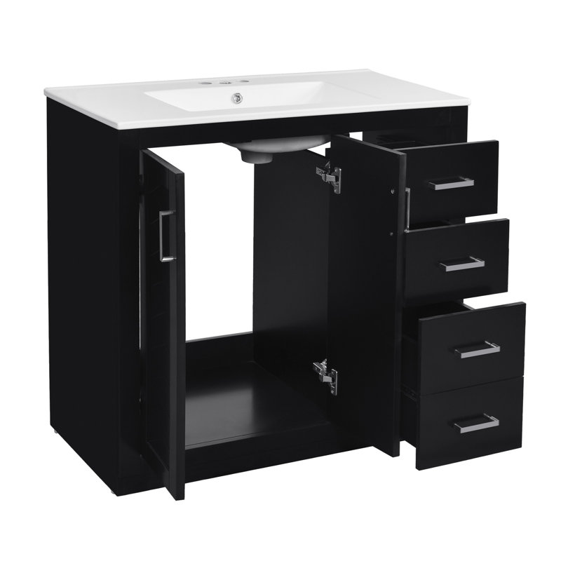 Meuble-lavabo 36 po avec lavabo et tiroirs 36 po, Argent argent, Noir, noir, noir, noir