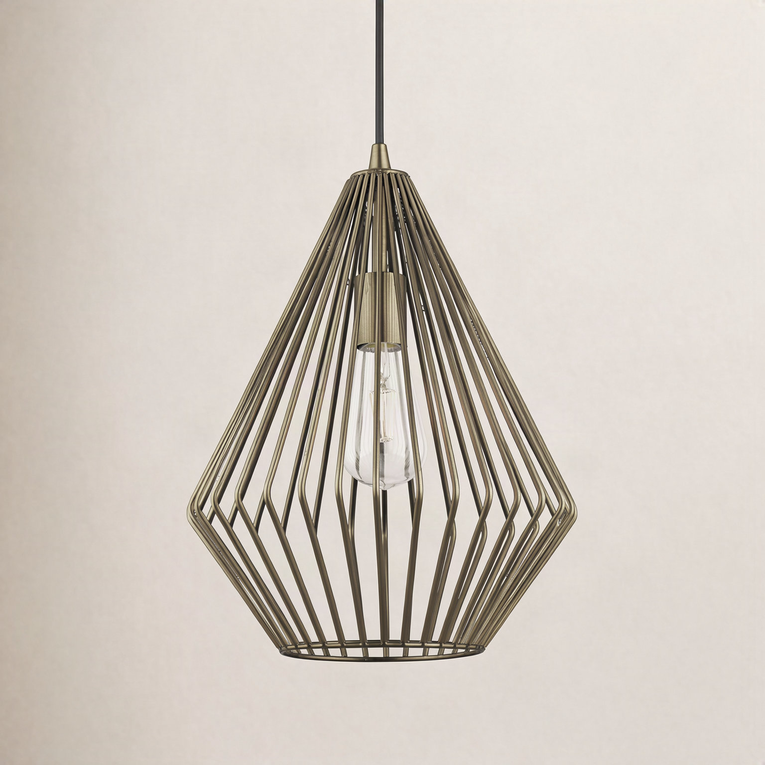 Garfield Single Light Metal Steel Dimmable Pendant, Antique Brass