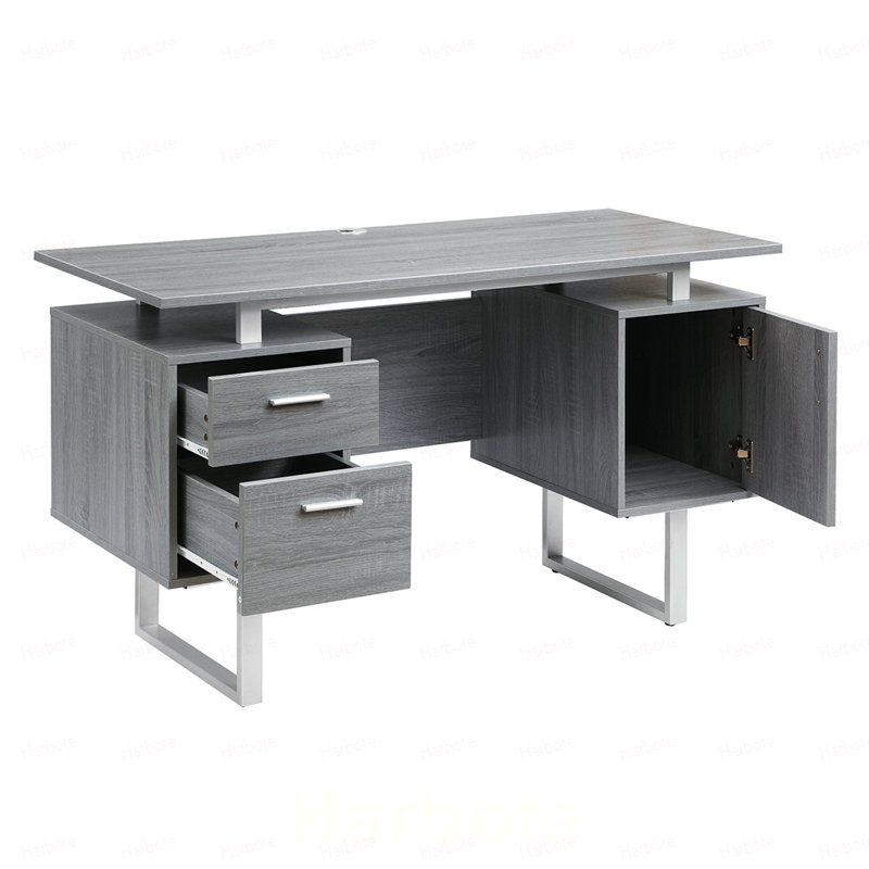 Bureau gris avec tiroirs et rangement, Gris