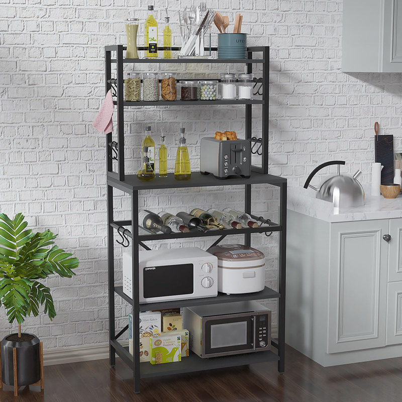 Houon 58cm Metal Standard Baker's Rack with Microwave Compatibility with Wine Bottle Storage, Black/Grey