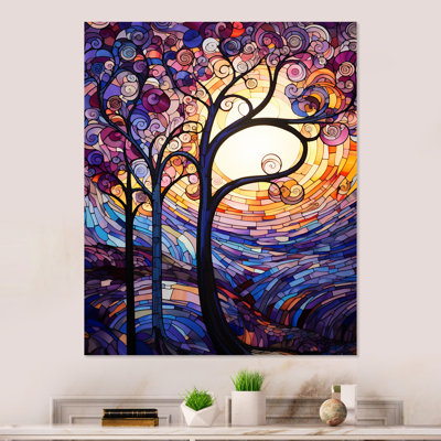 «Yellow and Pink Fantasy Tree Landscape», art mural fantastique en métal