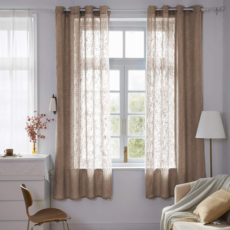 Paire de rideaux semi-transparents avec œillets Kendraya, L 54 po x L 63 po, Gris clair