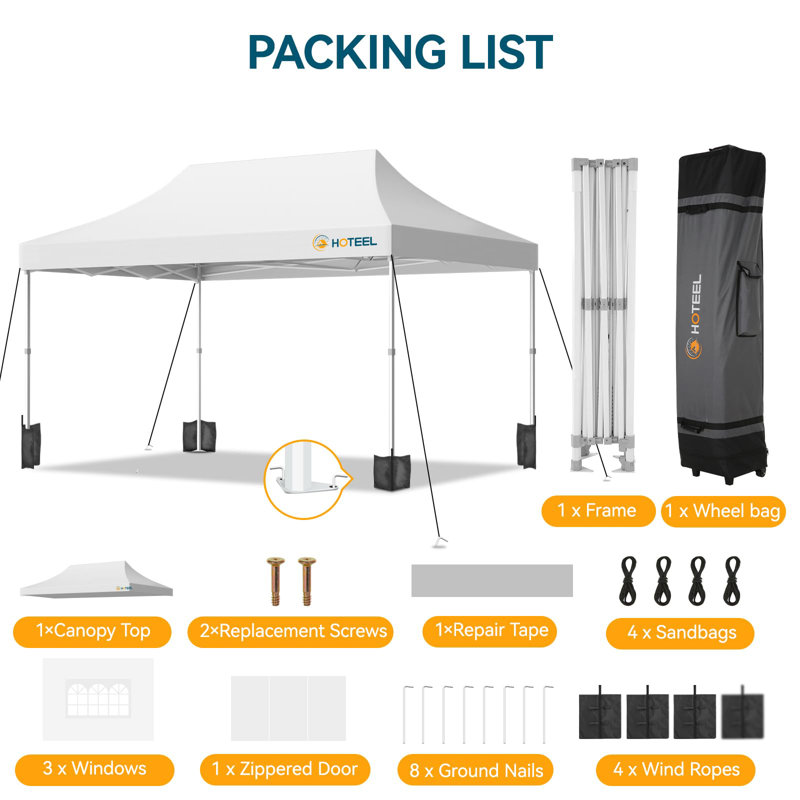 15 Ft. W x 10 Ft. D Pop up Canopy Tent for Parties, White