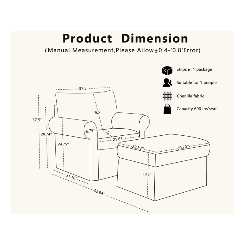 Chaise d'appoint rembourrée avec repose-pieds, Brun