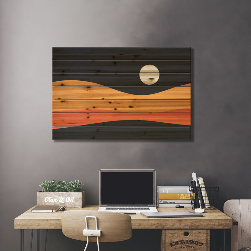 Paysage géométrique Jobani XXIIB - impression sur bois sans cadre, H 26 po x l 40 po x P 1,5 po