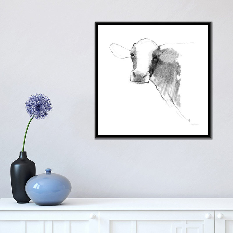 « cow ii dark square », impression sur toile, H 18 po x l 18 po x P 1,5 po, Toile avec cadre noir, Pas de tapis