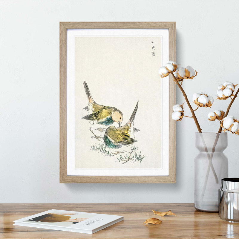 Japanese Great Tit Birds by Numata Kashu - Picture Frame Painting Print, 36cm H x 27cm W x 2cm D, Oak Framed