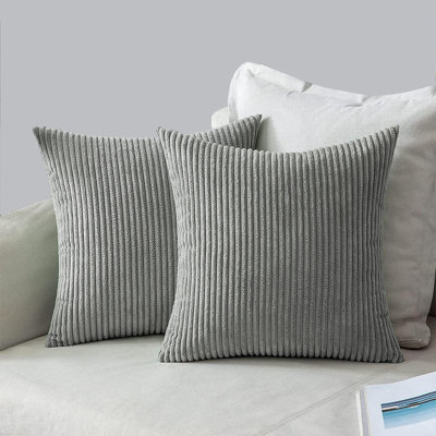 Housses de coussin décoratif décoratives en velours côtelé gris clair avec insertions