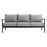 Crown Aluminum And Teak Wood Outdoor Sofa In Black And Dark Gray