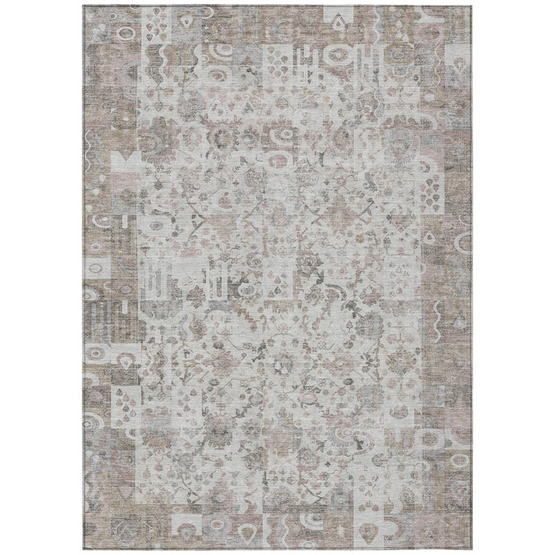 Tapis d'extérieur lavable taupe et ivoire 10 'x 14'