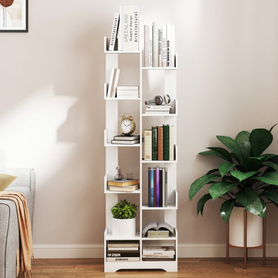 Tree-Shaped Bookshelf With 12 Storage Open Shelving Spaces,Floor Standing Storage Rack