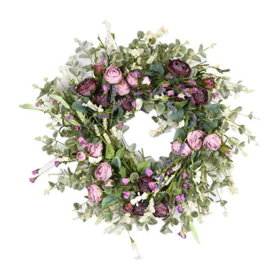 26" Artificial Everyday Eucalyptus Berry Rose Floral Front Door Wreath For Wedding Party Home Decor