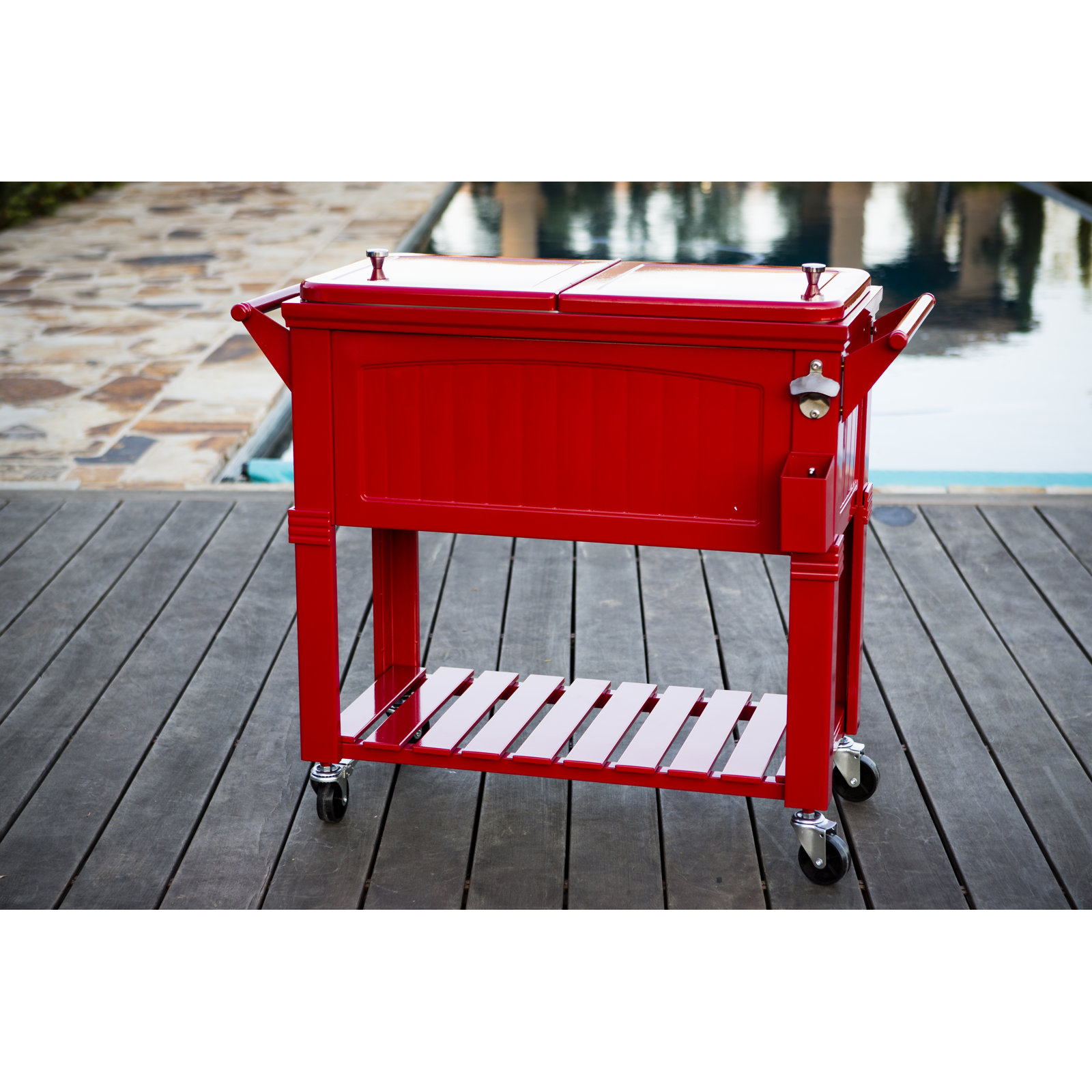 Permasteel Rolling Cooler, Red, Without Divider