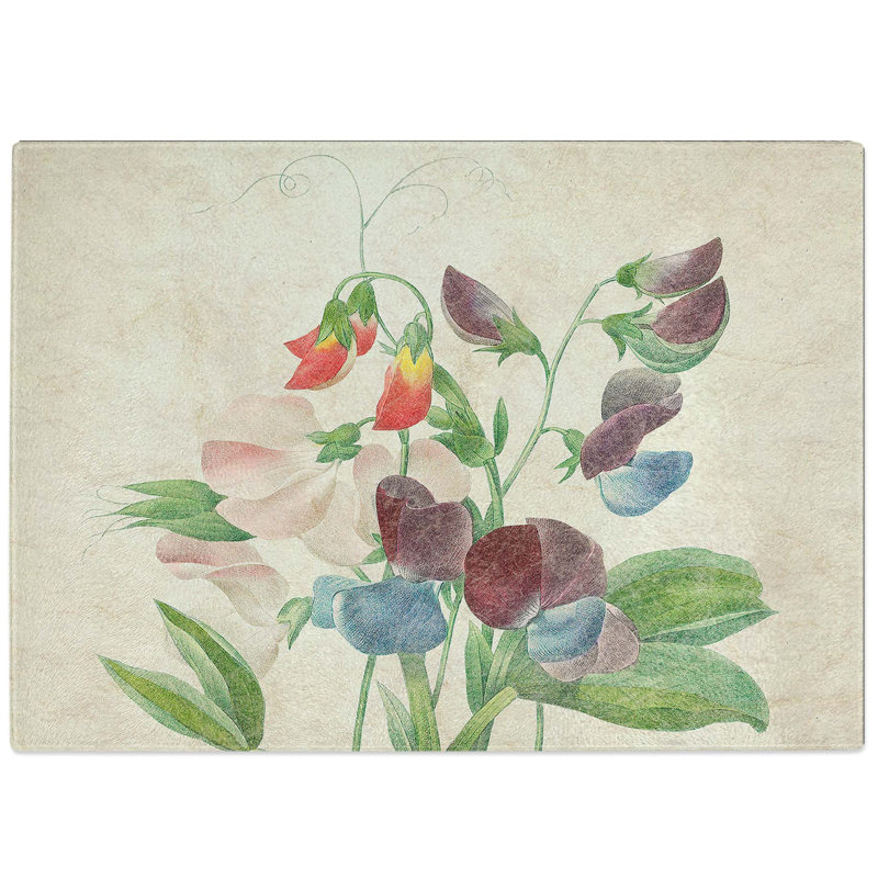 Tempered Glass Sweet Pea Flowers by Pierre-Joseph Redoute Chopping Board, 28.5 cm W x 20 cm L