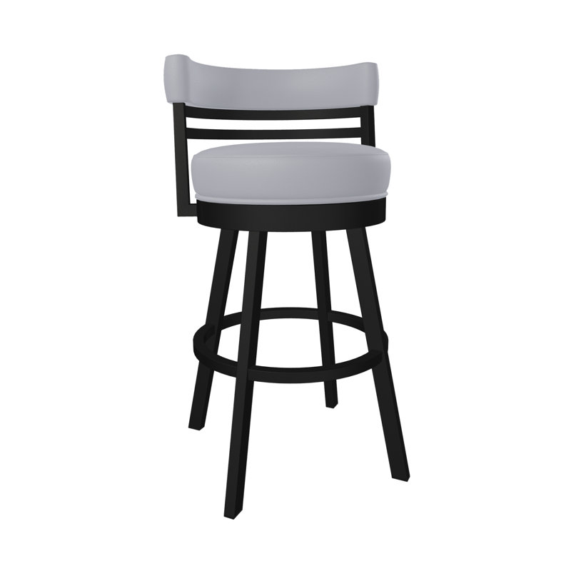 Tabouret de bar et de comptoir Aureliana, Tabouret de bar (siège d'une hauteur de 30 po), Similicuir gris clair, Noir