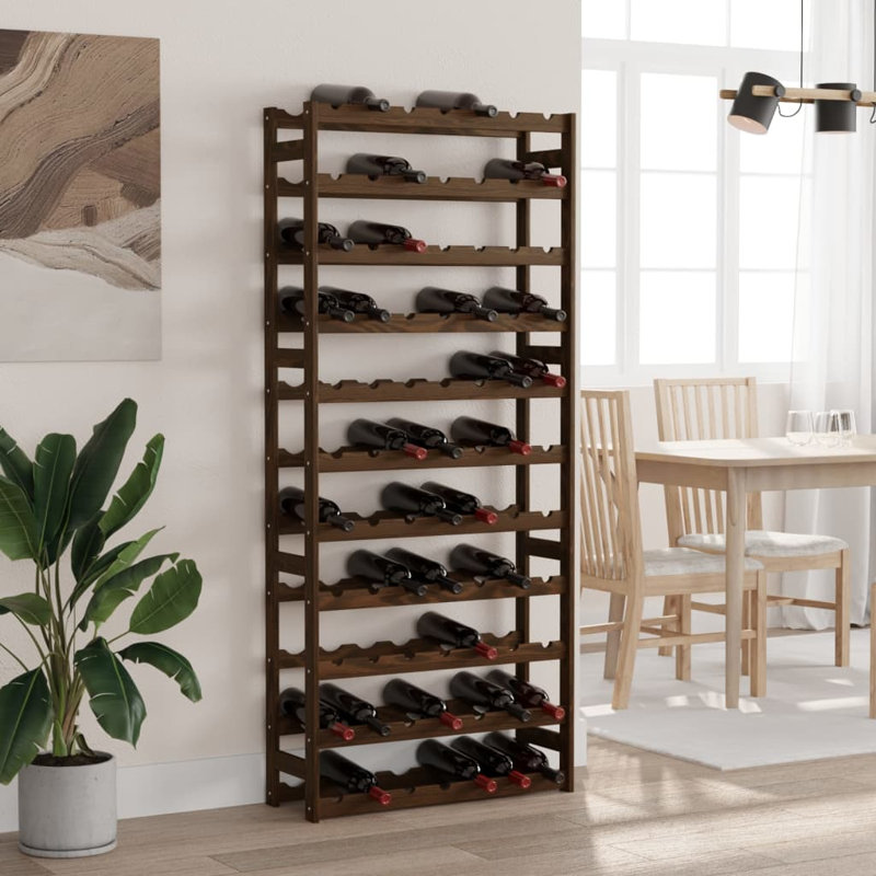 Adewunmi 77 - Bottle Solid Wood Wine Bottle Rack, 166cm H x 72cm W x 25cm D, Brown