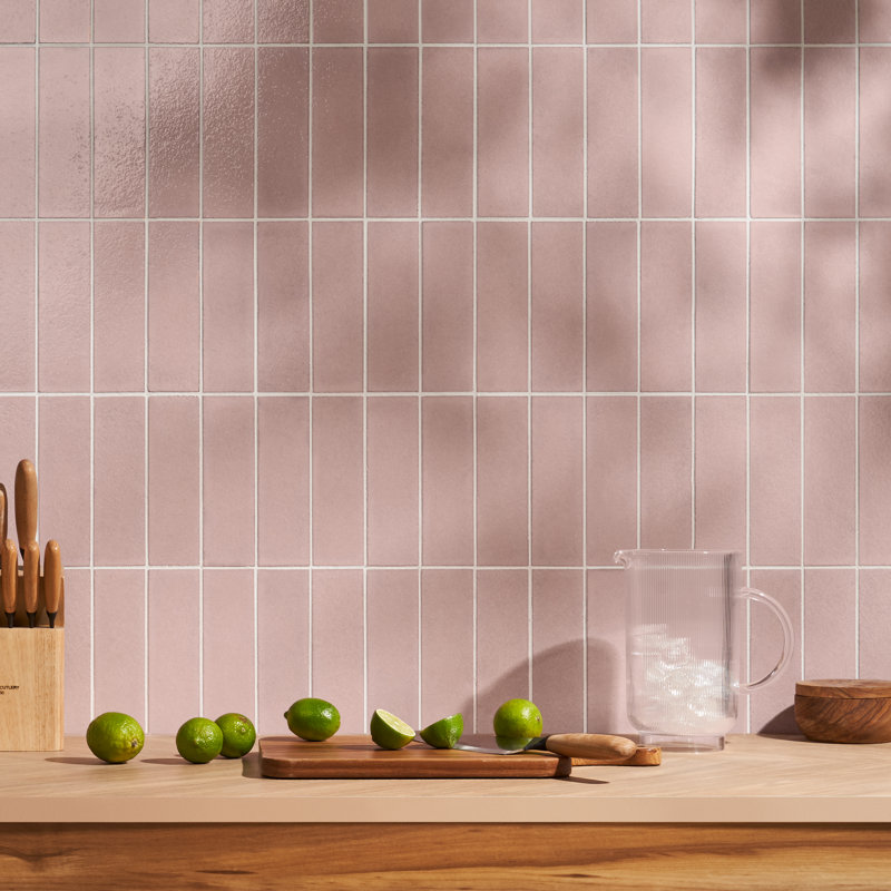 Groovy 2" x 8" Glossy Lava Stone Subway Wall Tile (3.88 Sq. Ft. / Case), Blush