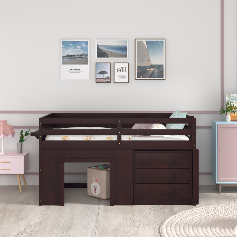 Lit mezzanine simple avec tiroir Gerick, Espresso