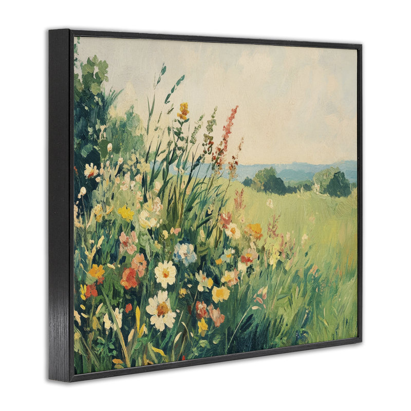 Fleurs sauvages rétro dans une giclée champêtre, design par Petal Prints Design, H 16 po x l 20 po, Noir