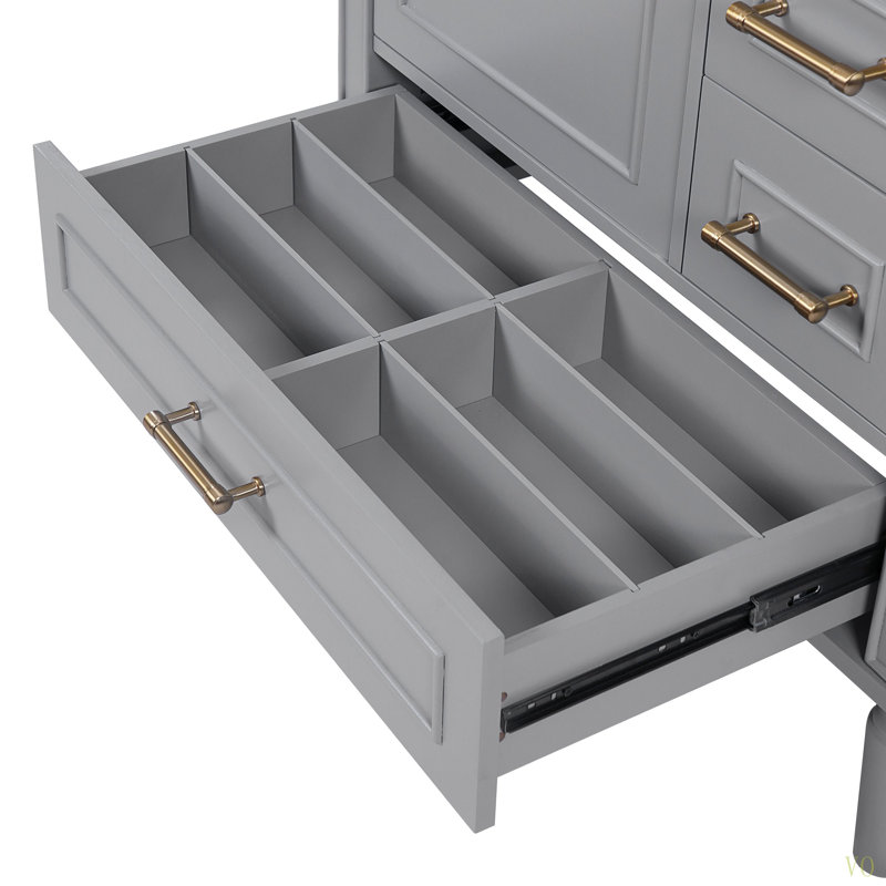 Meuble-lavabo de 30 po avec lavabo en céramique, porte à fermeture en douceur avec tablette intégrée, tiroir profond, tiroir standard, grand tiroir diviseur, grande armoire de rangement pour la salle de bain, design moderne et fonctionnel