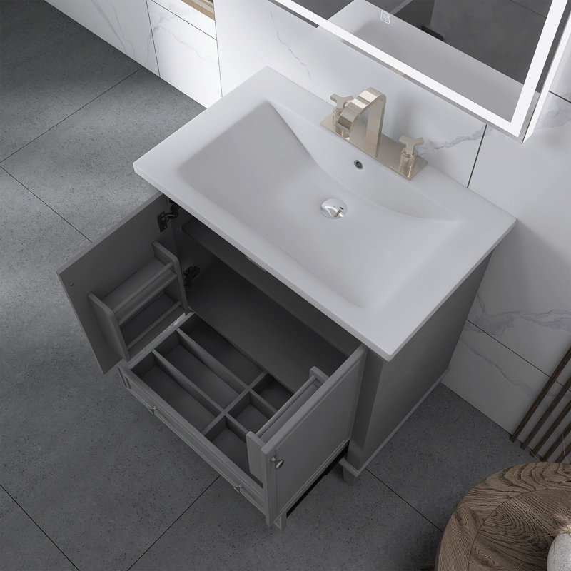 Meuble-lavabo autoportant de 30 po avec lavabo, Gris / argent