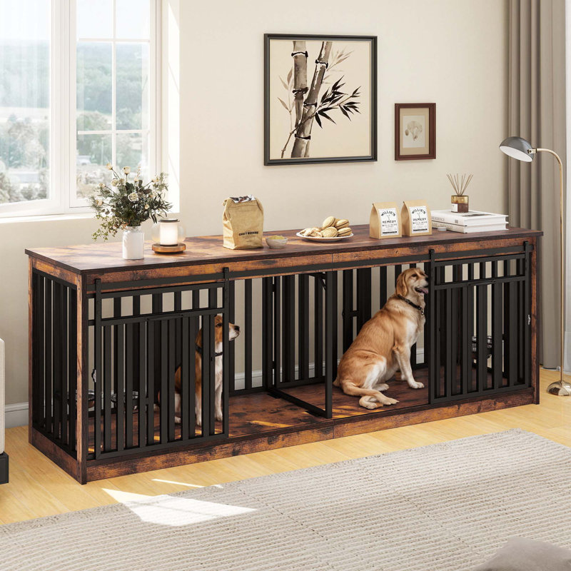 Meuble pour chien 86,6 "avec portes coulissantes et bol