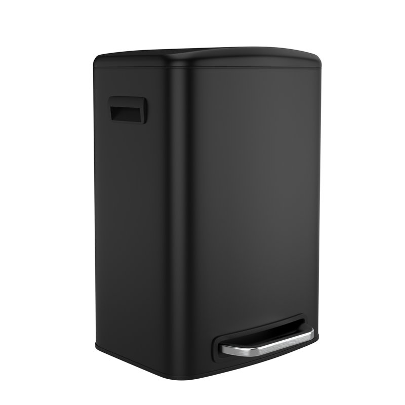 13-Gallon Stainless Steel Step On Trash Can Kitchen Soft Close Garbage Bin With 30 Garbage Bags, Black