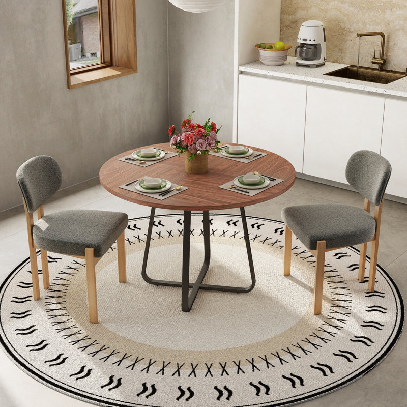 43.3" Round Dining Table Set For 2-4, Modern Kitchen Table With Metal Base, MDF Tabletop & Chenille Upholstered Chairs, Multi-Purpose Dining Set For Dining Room, Kitchen, Breakfast Nook, Small Space
