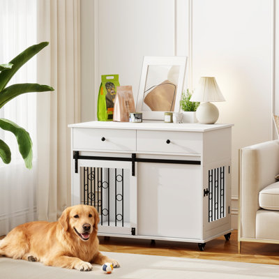 Meuble pour cage 39 po, chenil pour chien avec tiroirs de rangement, roulettes 39 po