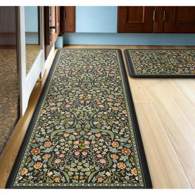 Tapis de cuisine pour cuisine, paquet de 2, floral rétro antidérapant