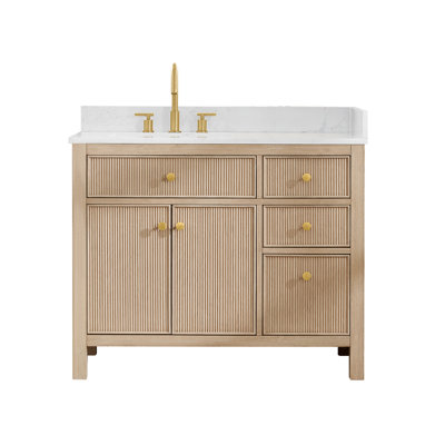 Lala 42" Single Bathroom Vanity with Grain White Engineered Stone Countertop without Mirror