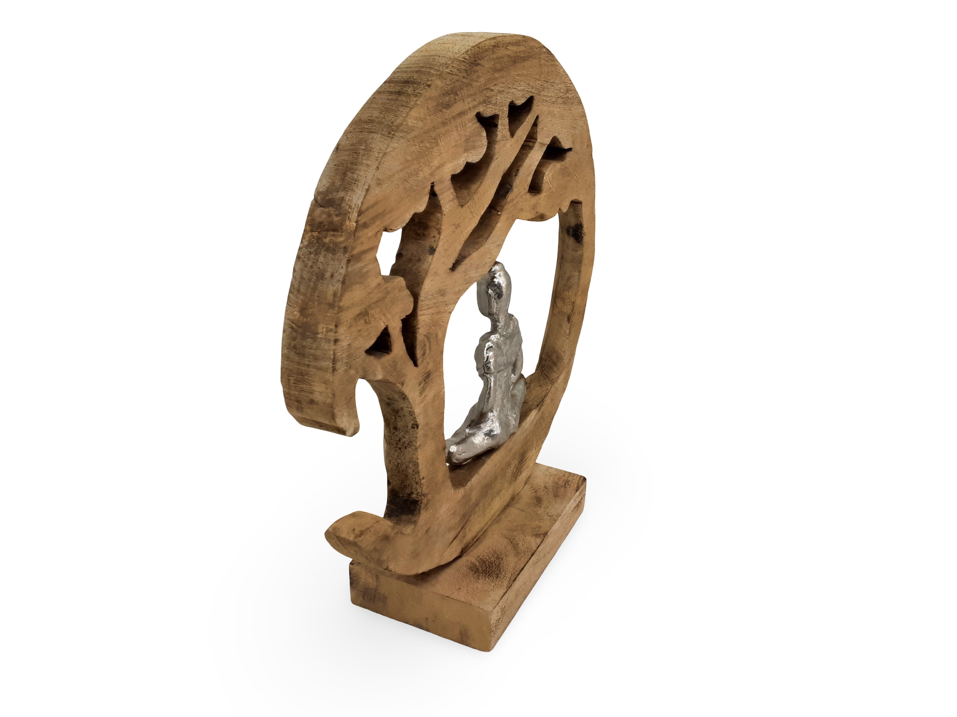 World Menagerie Mango Wood and Aluminium Sculpture - Meditating Buddha ...