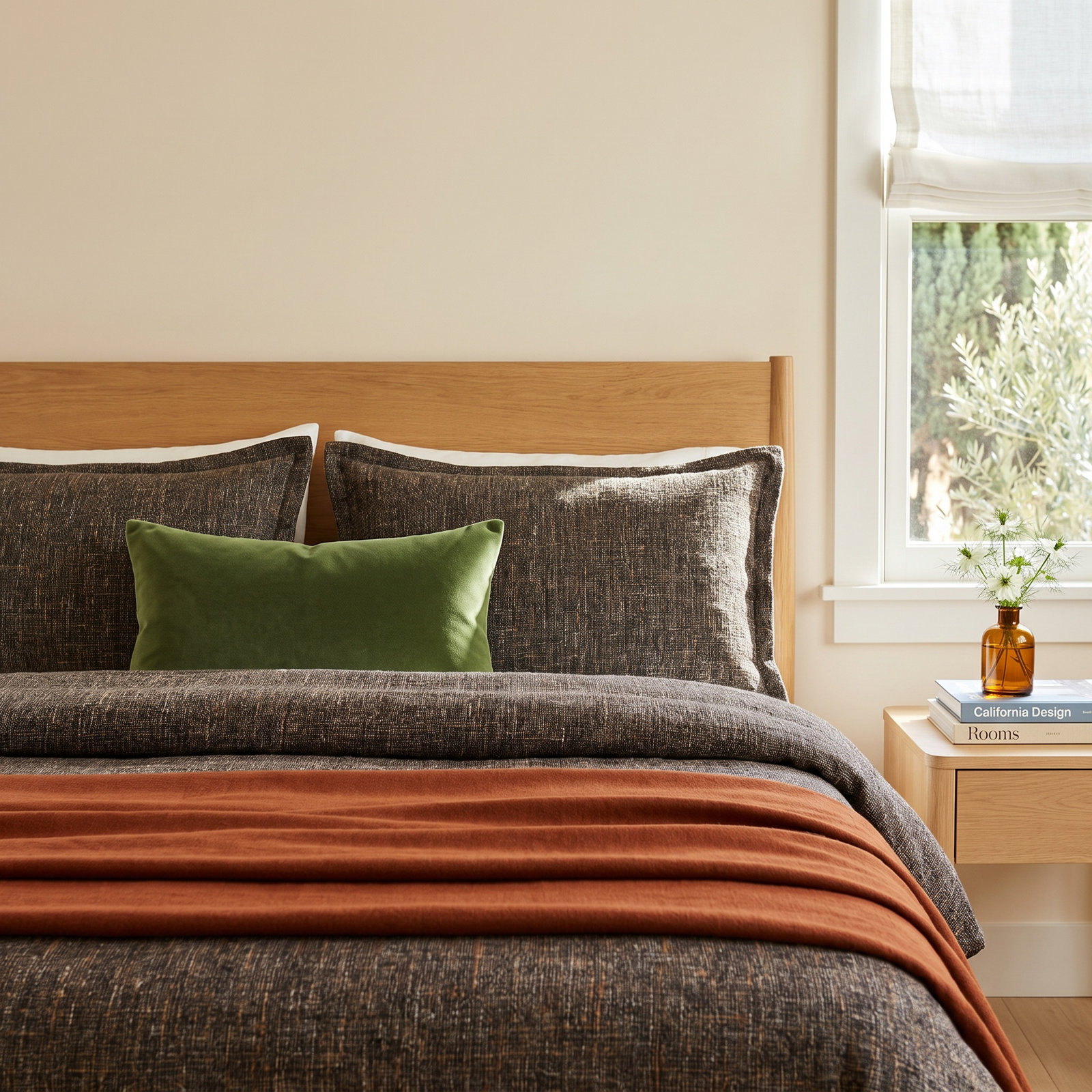 Tweed Cotton Duvet Cover Set, King Duvet Cover + 2 King Shams, Brown
