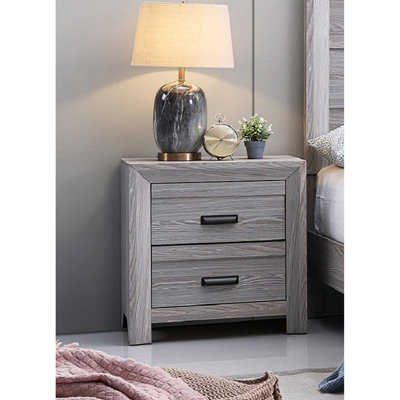 Table de chevet contemporaine de style rustique gris, 2 tiroirs 2 pièces