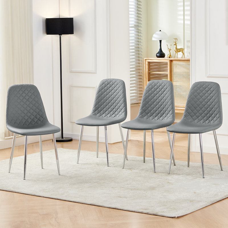 Wayland Modern Upholstered Faux Leather Dining Chair, Light Grey, 4, Silver