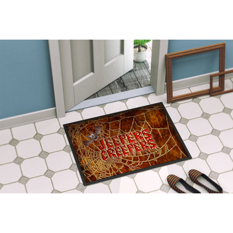 Tapis de porte anti-dérapants avec porte-jeepers avec batte et robot web halloween, Rectangle 2 pi x 3 pi