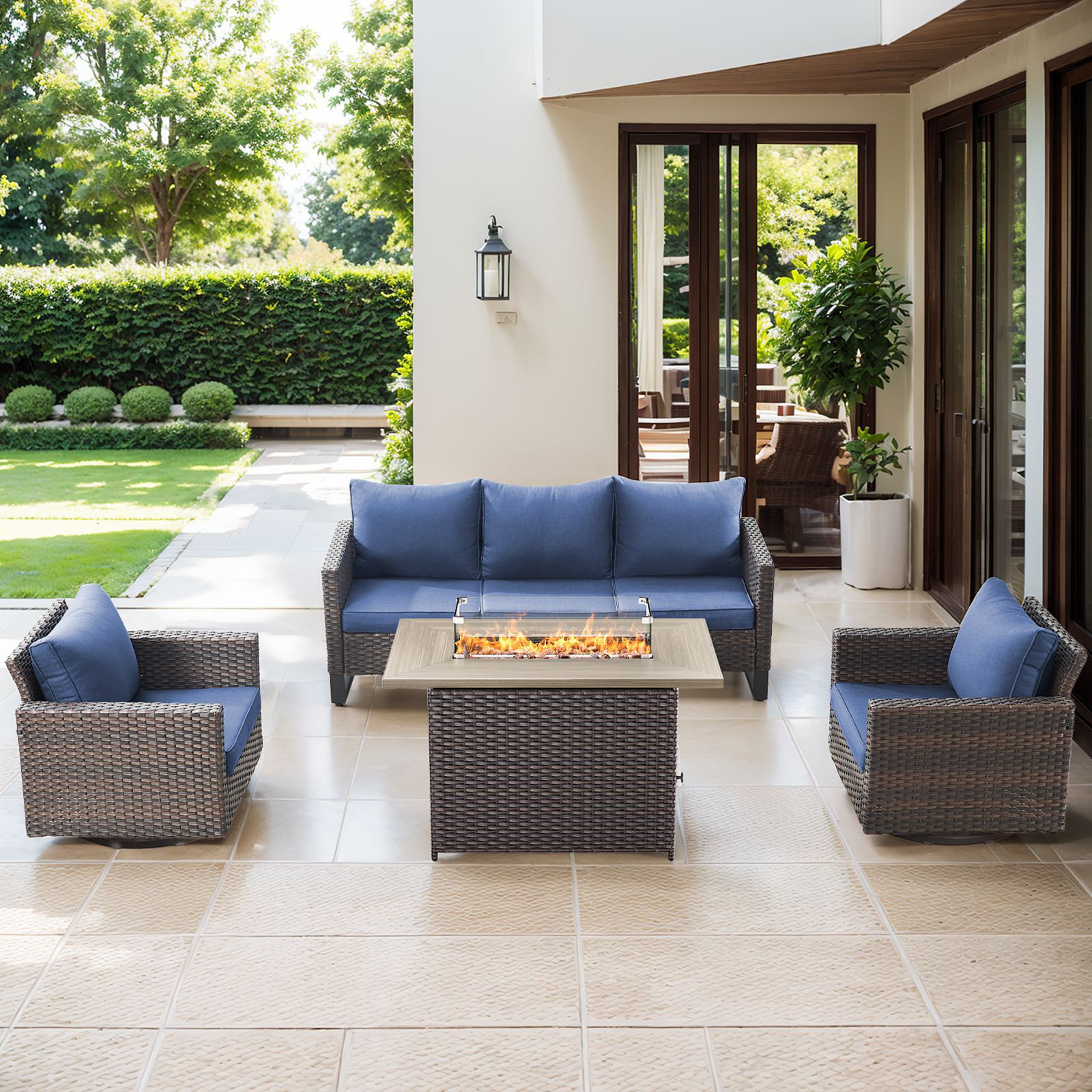 Ebern Designs Naresa 4-Piece Outdoor Sofa Set, Wicker Patio Furniture ...