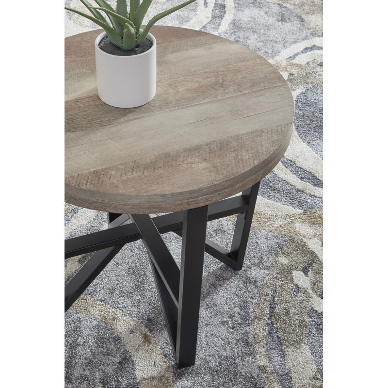 Deanlee Round Black and Brown Metal Frame Table Set