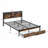 Metal Platform Bed: Wooden Headboard, Footboard USB, Charging, 2 Drawers-385148788
