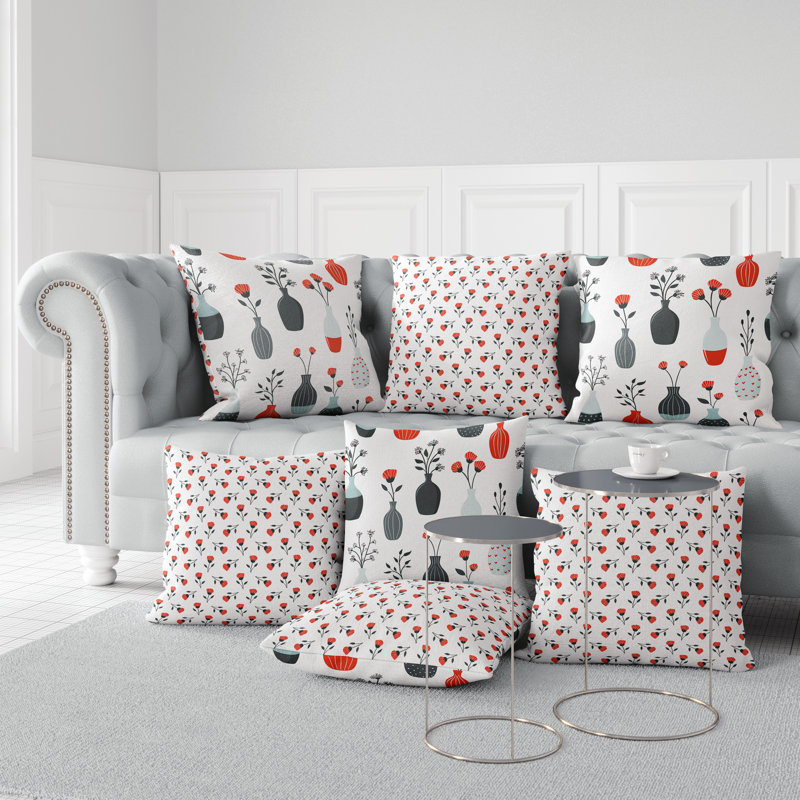 Coussin Vase of Dreams, H 16 po x l 16 po, Blanc/rouge