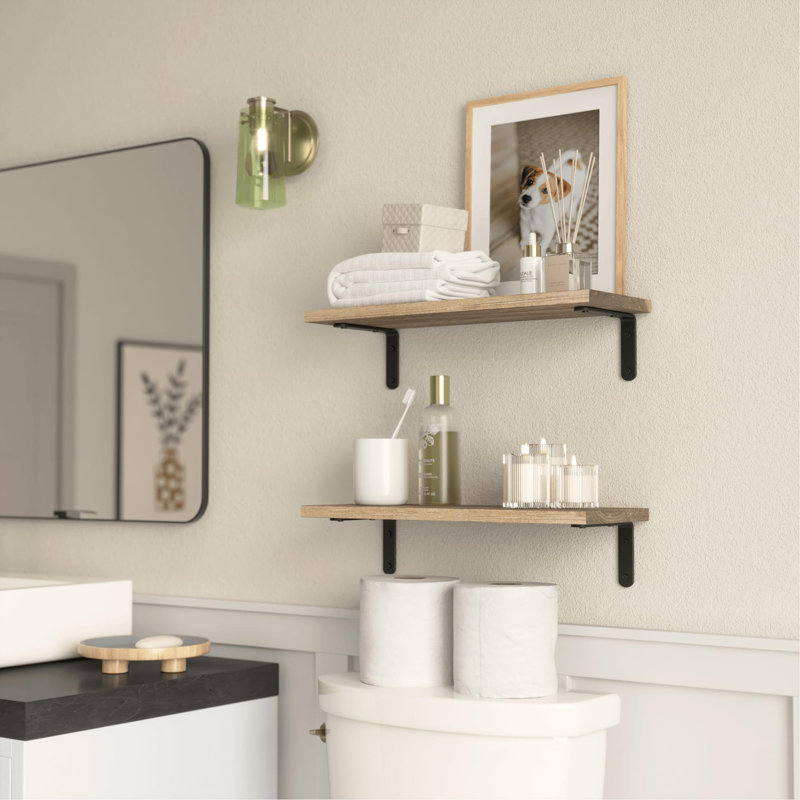 Rustic Wood Shelves Set Of 2, Farmhouse Style Floating Shelf For Wall Décor, Hanging Shelves For Room