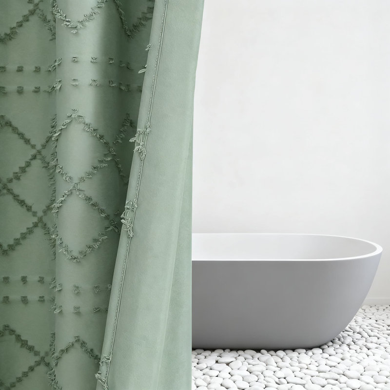 Rideau de douche Farmhouse, motif rayé à carreaux jacquard avec bords froncés, tissu en polyester doux, comprend des crochets résistants à la rouille pour une installation facile