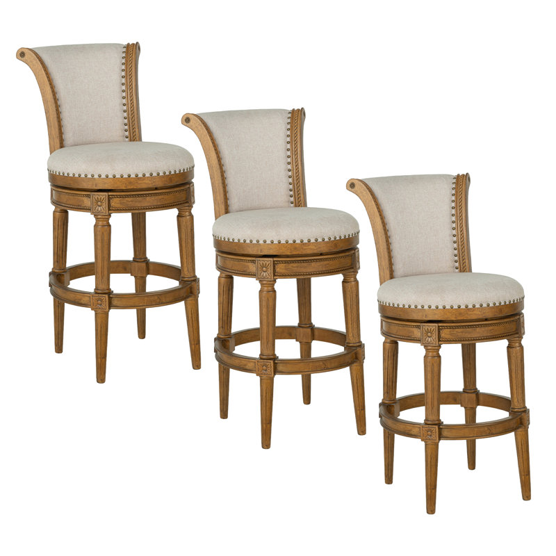  Tabouret tournant 31 "Runyan, chêne vieilli avec tissu sable, ensemble de 3, 45, 3