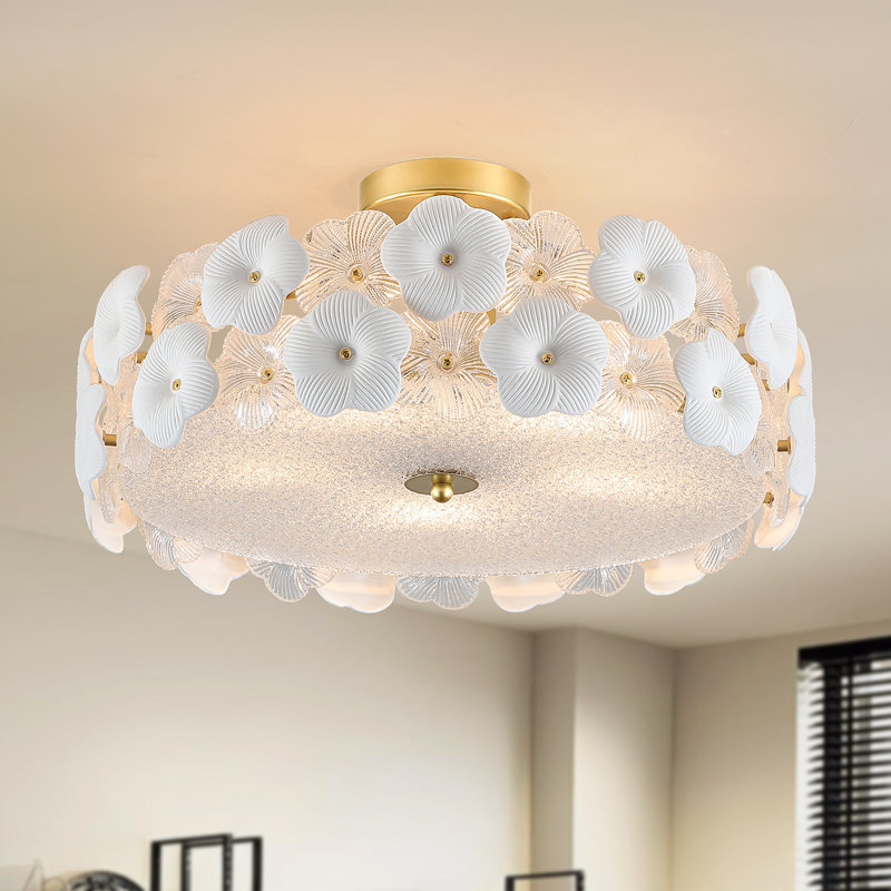 Lustre moderne semi-encastré en verre 20 po, 5 Lights, Clear/White