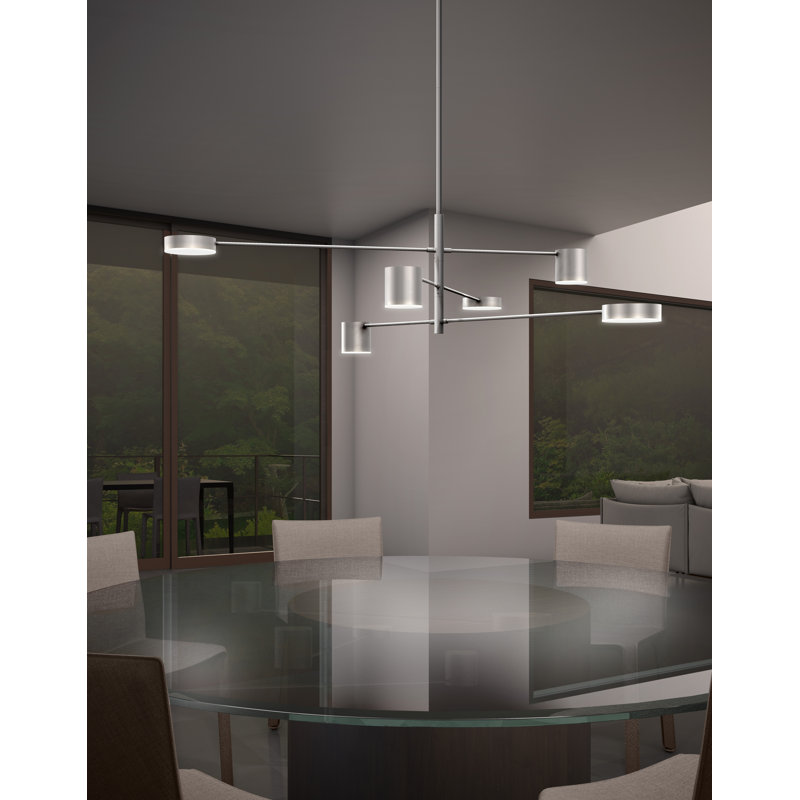 Counterpoint 6 - Light Dimmable LED Sputnik Modern Linear Chandelier, Bright Satin Aluminum