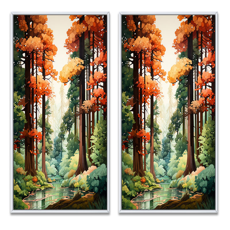 «Redwood Shimmering Tree Heights», 2 pièces, Cadre blanc, H 24 po x l 20 po