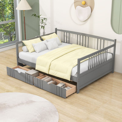Full Size Wood Daybed with Dual Drawers and Slats by Lark Manor