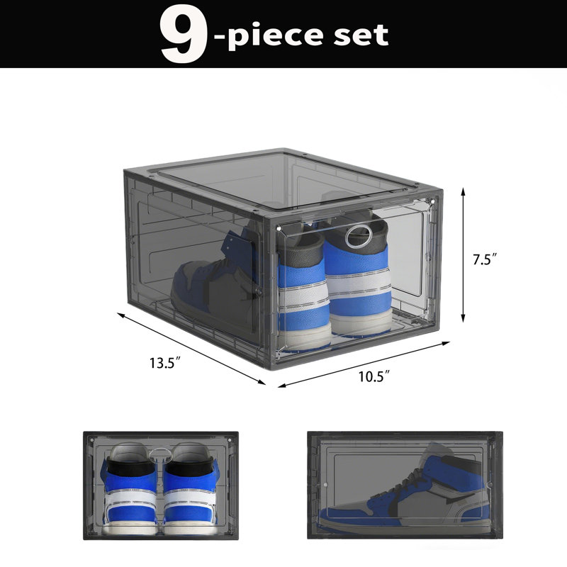Extra Large Clear Shoe Box Organizers, 9-Pack, Gray