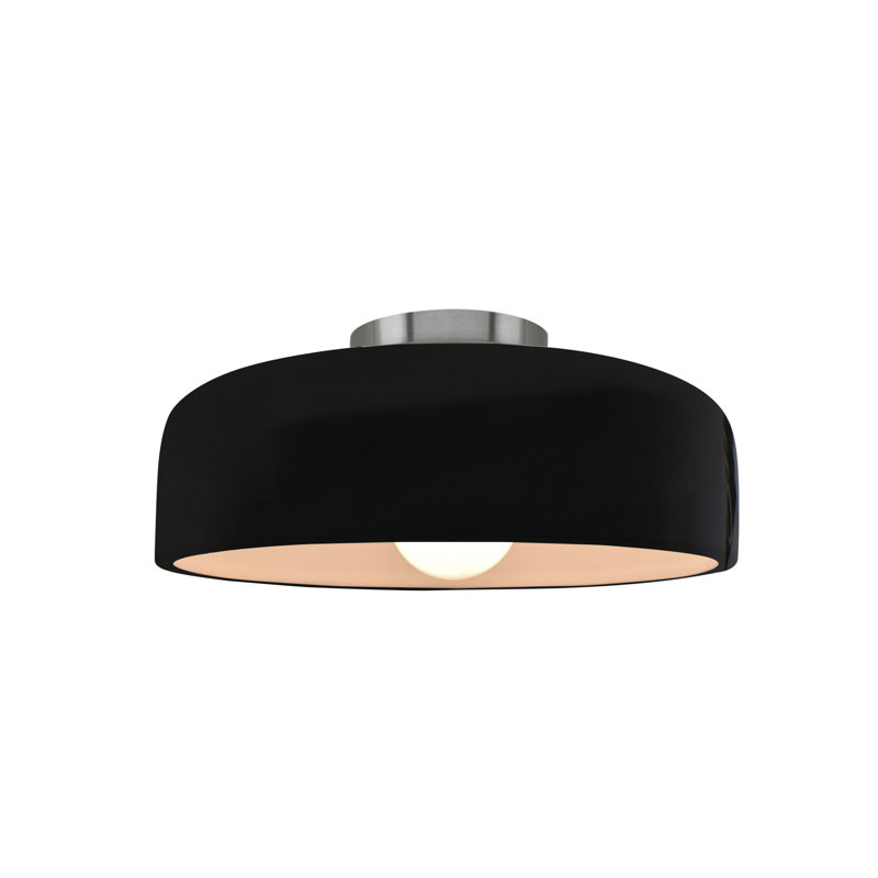 Plafonnier semi-encastré en céramique Dottie, Lustre noir, Nickel brossé, H 6 po x l 10 po x P 10 po
