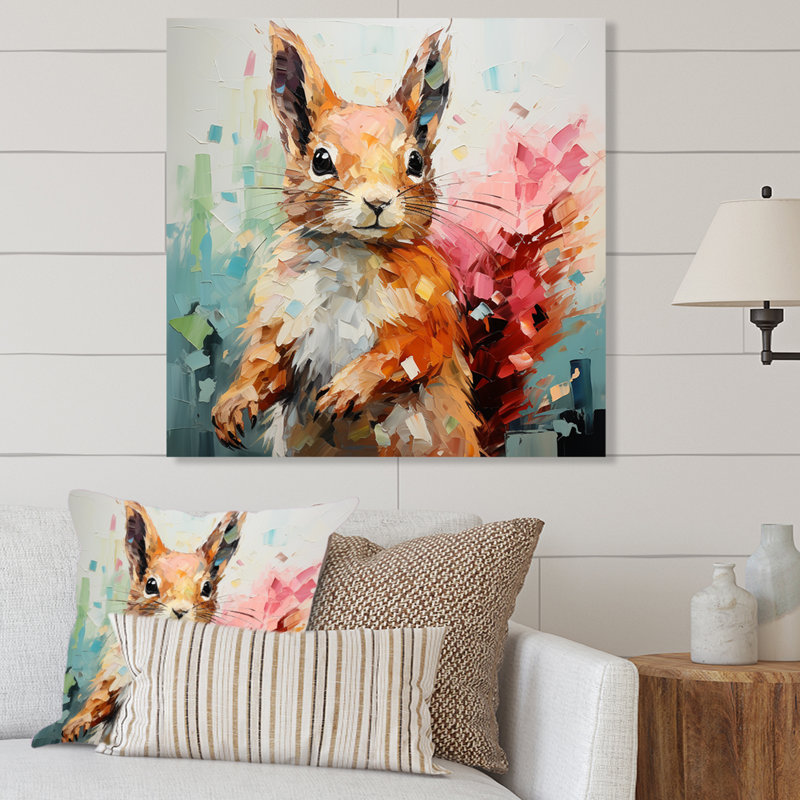 Pink Squirrel Blooming I - Squirrel Animal Metal Wall Art, 16" H x 16" W